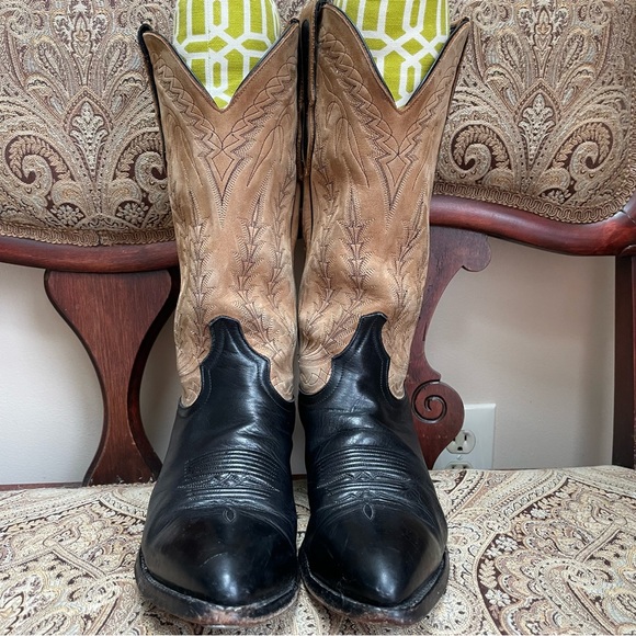VTG Larry Mahan El Paso Brown Black Leather Western Cowboy Boots Pull On Sz 9.5 - Picture 6 of 11